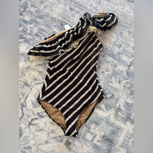 Jean Paul Gaultier Black and White Striped One-Piece Swimsuit